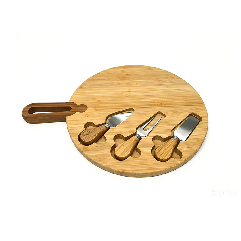 Bamboo cheese board with knifes