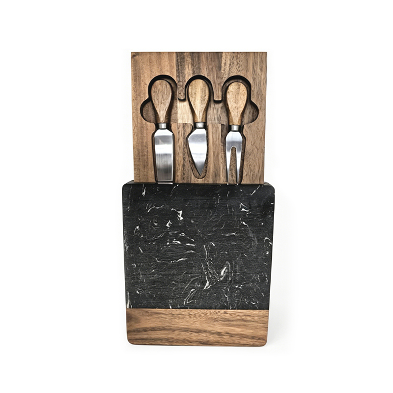 Black Marble Cheese Board Set with Knives