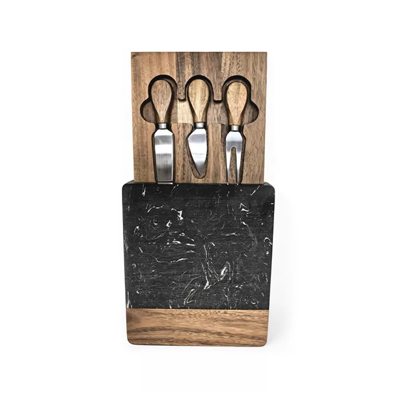 Black Marble Cheese Board Set with Knives