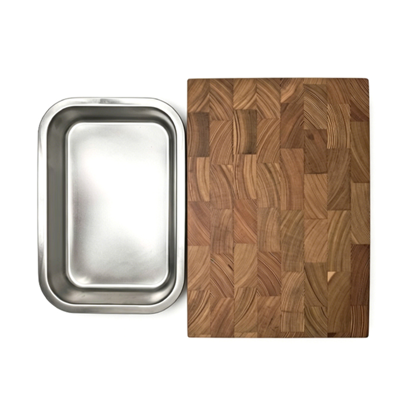 Wooden cutting board with tray