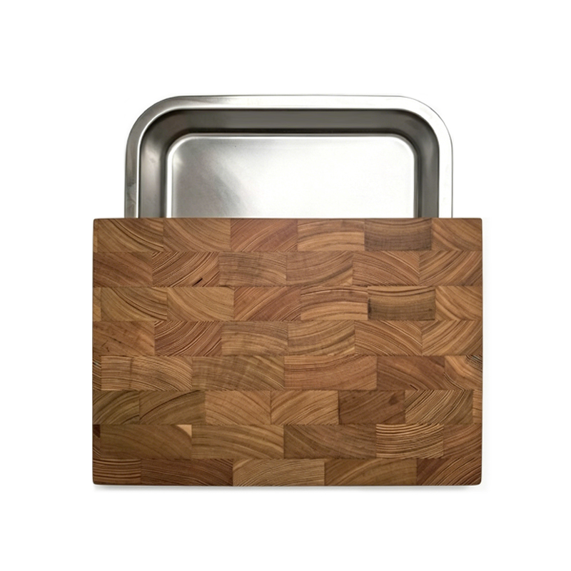 Wooden cutting board with tray
