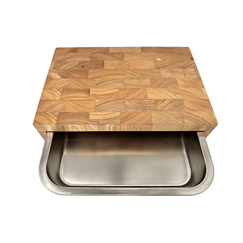 Wooden cutting board with tray