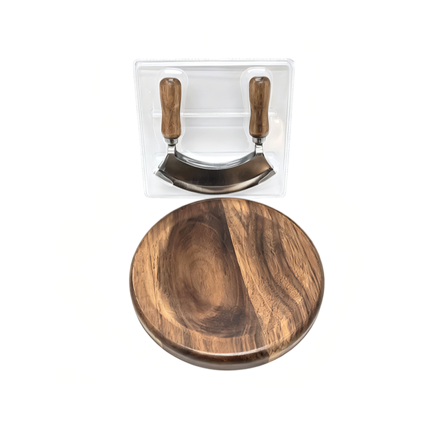 Wooden cutting board with cutter