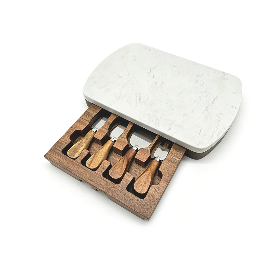 White Marble Cheese Board Set with Knives