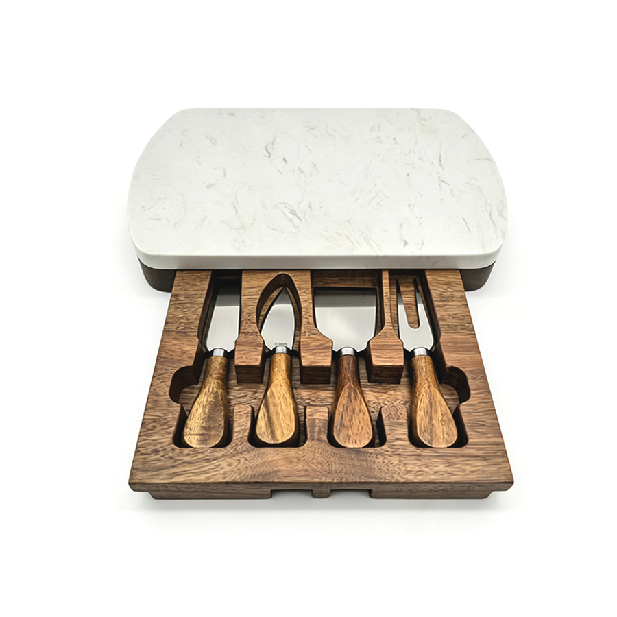 White Marble Cheese Board Set with Knives