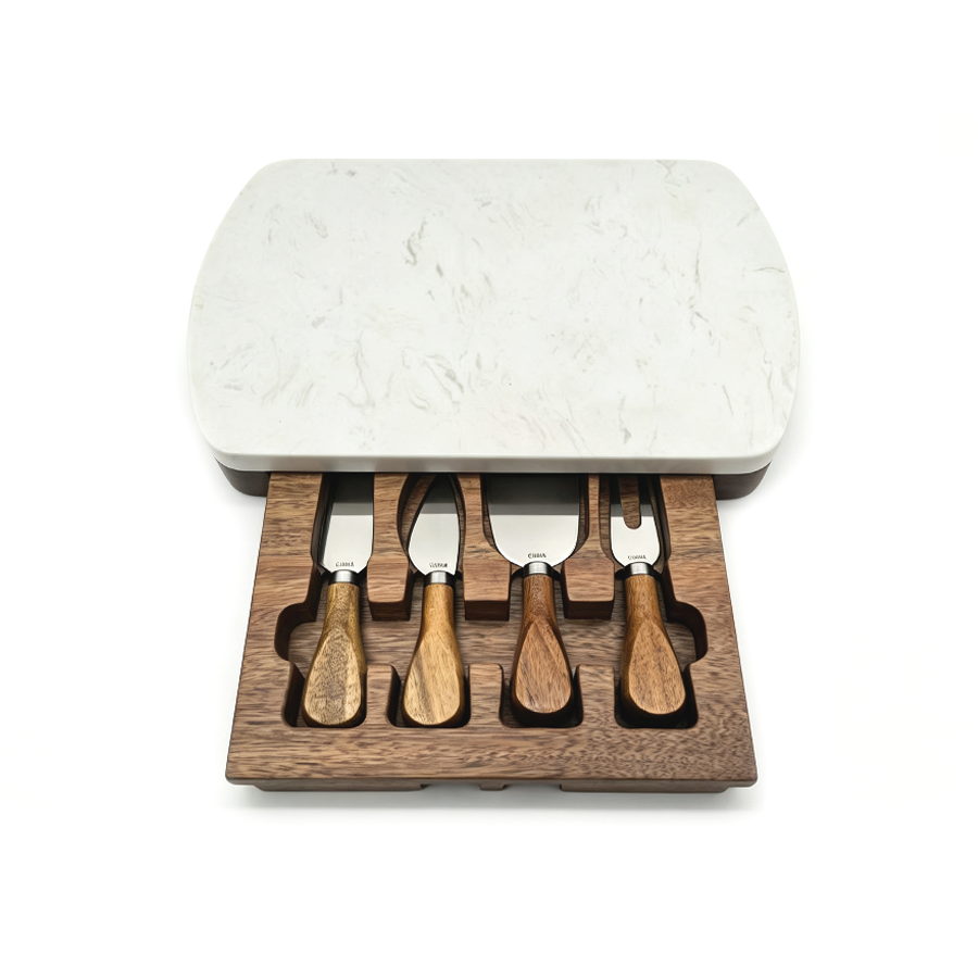 White Marble Cheese Board Set with Knives