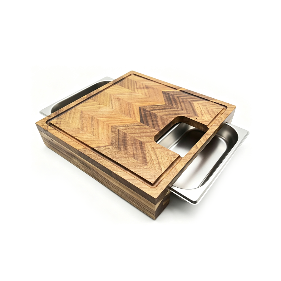 Wooden cutting board with tray